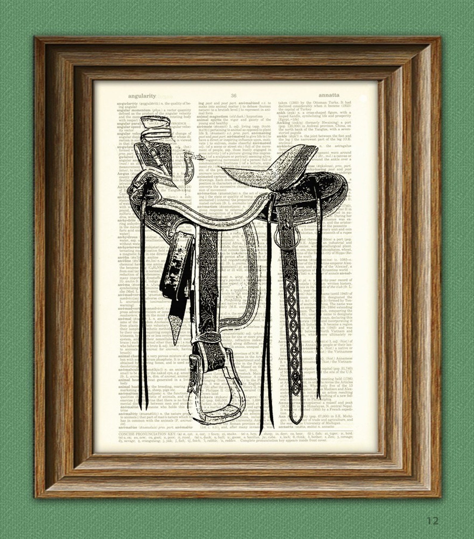 HORSE SADDLE illustration beautifully upcycled dictionary page | Etsy