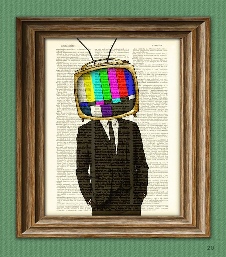 The TELEVISION HEAD TV Man in a suit illustration beautifully Etsy