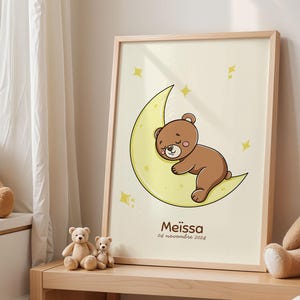 Poster personalizzato per nascita – Orso sulla luna – Nome e data di nascita – Poster per cameretta – Regalo di nascita