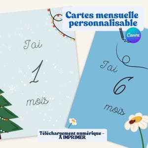 Cartes Mois Bébé Personnalisables - Modèle Canva - Cartes Mensuelles à Imprimer - Carte Bébé Fille ou Garçon