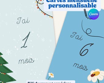 Customizable Baby Monthly Cards - Canva Template - Printable Monthly Cards - Baby Girl or Boy Card