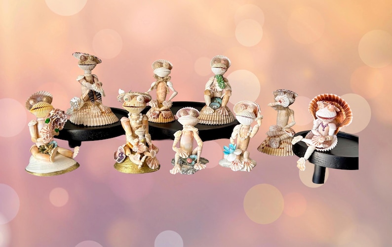 Handcrafted Seashell Frog Family--Coastal Animal Figurines--Seashell Frog Collectibles imagem 2