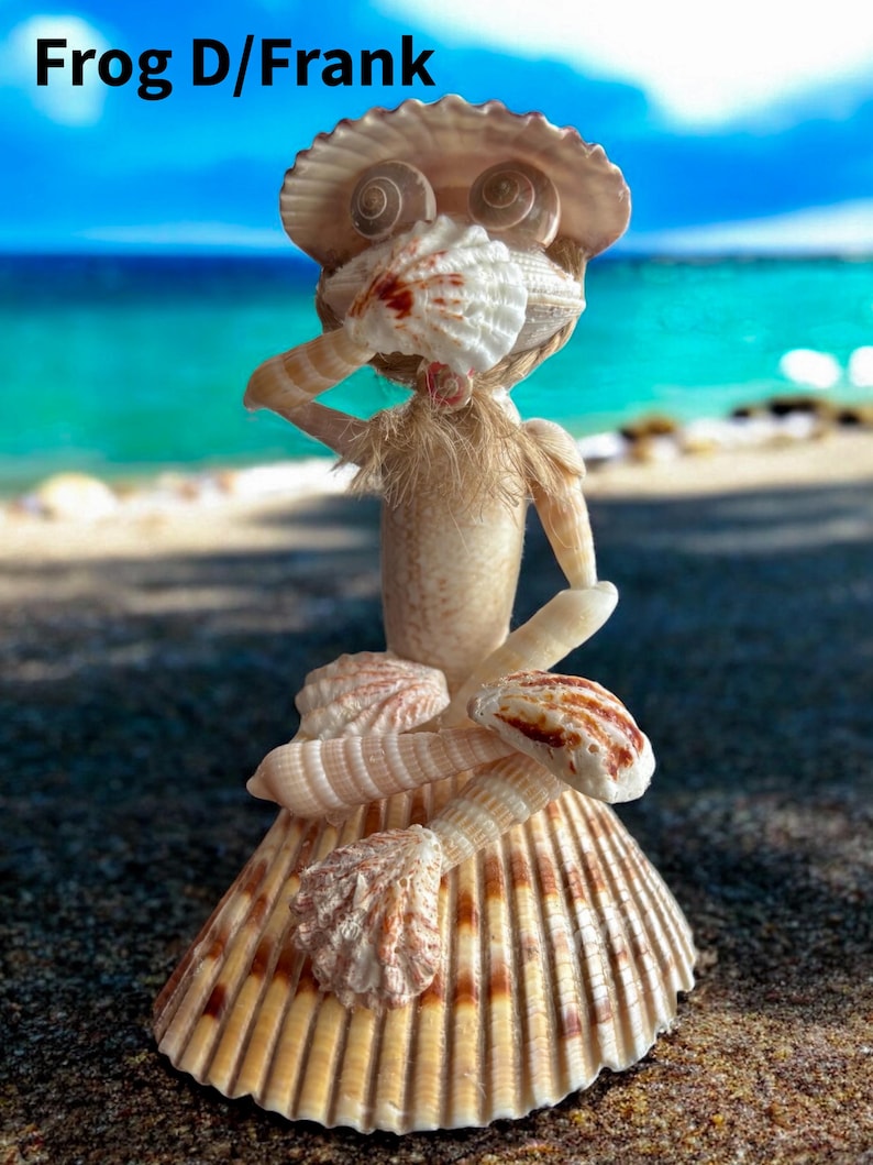 Handcrafted Seashell Frog Family--Coastal Animal Figurines--Seashell Frog Collectibles Frog D/Frank - 40.00