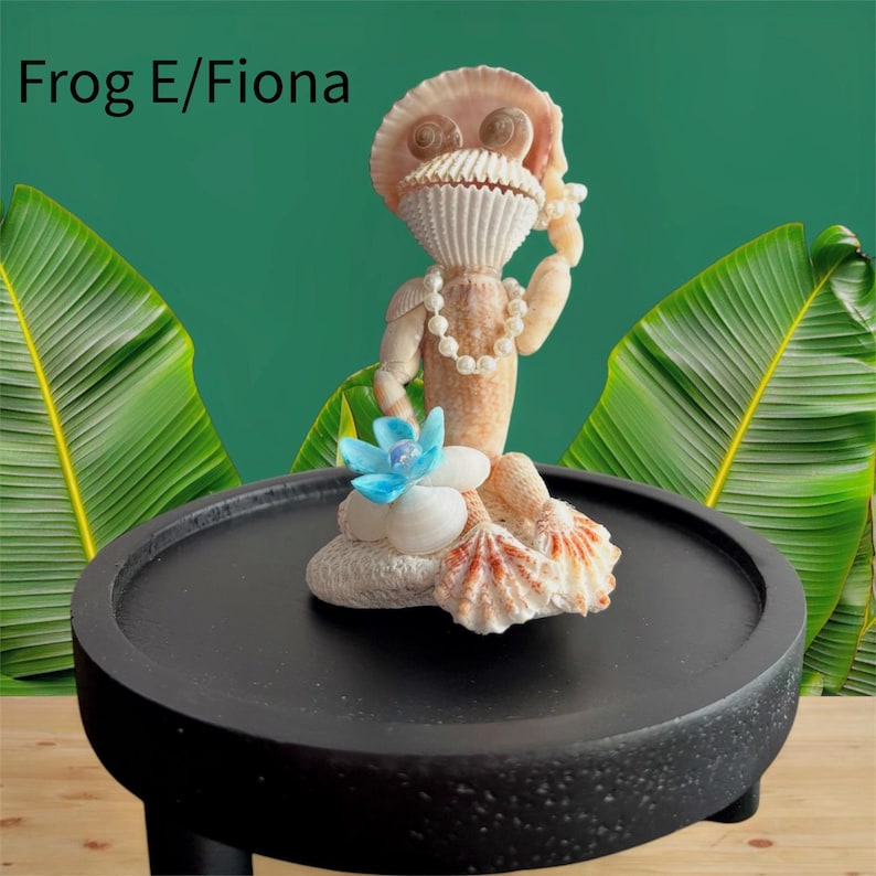 Handcrafted Seashell Frog Family--Coastal Animal Figurines--Seashell Frog Collectibles Frog E/Fiona - 40.00