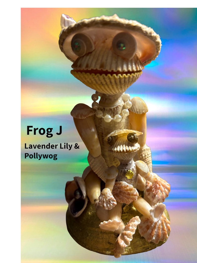 Handcrafted Seashell Frog Family--Coastal Animal Figurines--Seashell Frog Collectibles Frog J/Lav Lily-60.