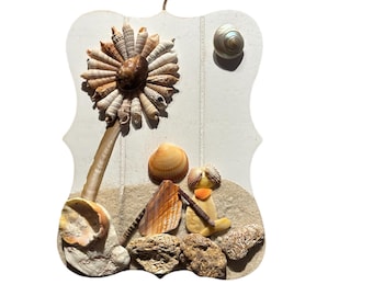 Seashell Wall Art: Girl & Dog Beach Scene - Coastal Decor
