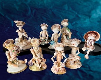 Handcrafted Seashell Frog Family--Coastal Animal Figurines--Seashell Frog Collectibles