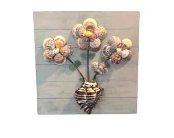 Seashell Flower Wall Art: Handmade Coastal Bouquet in Murex Shell Vase
