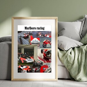 Póster Marlboro Racing, decoración de pared para amantes del motor, cartel decorativo de autos, decoración para habitación