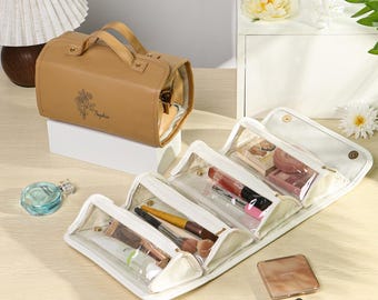Personalized Hanging Makeup Bag,Foldable Hanging Toiletry Bag With Flower＆Name,Toiletry Bag for Women, Birthday & Christmas Gift