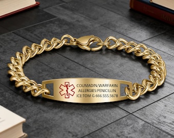 Custom Waterproof Medical ID Bracelet,Adjustable Stainless Steel Emergency Alert,ID Tag Medical Alert,epilepsy bracelet,Gift For him/her