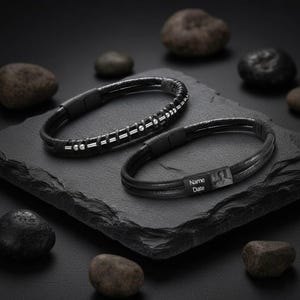 Pulsera personalizada con código Morse para hombre, pulsera de cuero sintético, pulsera con foto personalizada, joyería con código Morse, regalo para novio, regalo para el Día del Padre.