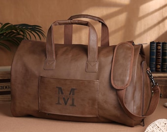 Personalized Men's Travel Bag,Custom Name Duffel Bag,PU Leather Weekender Bag,Monogram Groomsmen Duffel ,Gift for Husband＆Dad