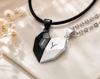 Custom Initial Couple Heeart Necklaces,Magnetic heart Couple Necklace,Birthday gifts, anniversary gift,Christmas gifts for him