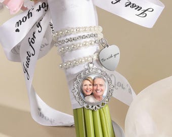 Dije de ramo de novia con foto personalizada, dije de ramo de novia con perla envuelta, regalo conmemorativo para la novia, regalo para ella