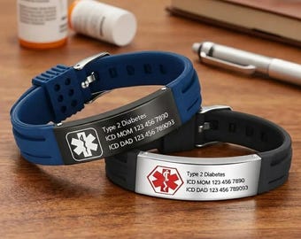 Personalized Adjustable Medical Alert Bracelet,Silicone Medical Bracelet,Emergency Alert ID Bracelet，Health Bracelet for Men & Women