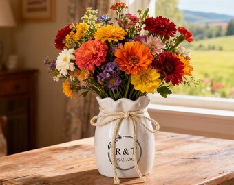 Vaso di fiori in ceramica personalizzato per matrimonio, vaso di nozze personalizzato con iniziali e data, regalo di anniversario, regalo per sposi novelli, decorazioni per la casa