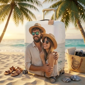 Copertura per valigia personalizzata con foto personalizzata, protezione per valigia da viaggio, identificazione rapida del bagaglio, accessorio da viaggio regalo per la famiglia