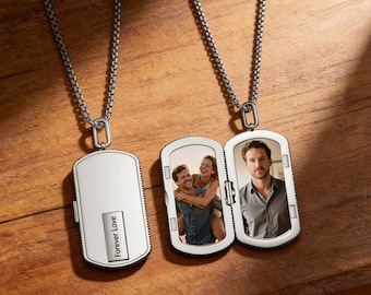 Custom Men's Photo Pendant Neckalce,Locket Necklace with Text,Gift for Husband Dad Boyfriend, Anniversary Father's Day Christmas Jewelry