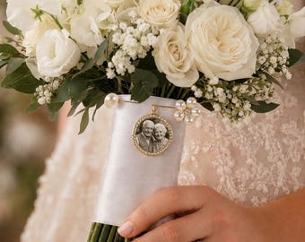 Broche personalizado con foto para boda, dije de ramo de perlas para el novio, accesorio para la solapa del novio, regalo conmemorativo de boda, regalo para la novia