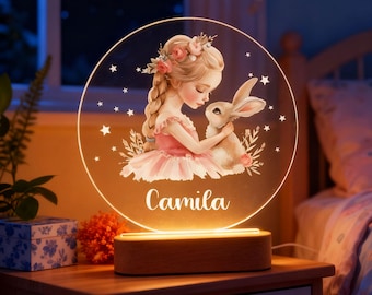 Personalized LED Animal Lamp,Custom Name Night Light with Wooden Base,Kids Bedroom Nursery Table Light,Kids Night Light Gift,Birthday Gift