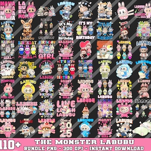 Labubu Designs PNG Bundle, The Monsters Labubu PNG, Monsters Png, Perfect Gift for Kids, Coquette Bow Cute Doll Png, Labubu Happy Birthday