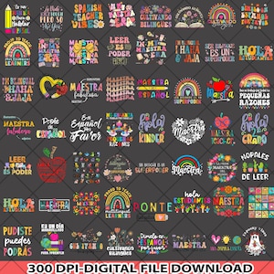 50+ Retro Maestra Bundle Png, Spanish Teacher Bundle, Maestra Back To School Png, Bright doodle Teacher Life Png, Teacher Appreciation Gift