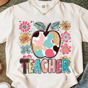 Boho Floral Teacher PNG, Teacher Sublimation Design, Back To School Png, First Day of School Png, Preppy Png. Retro Teacher Tshirt Design