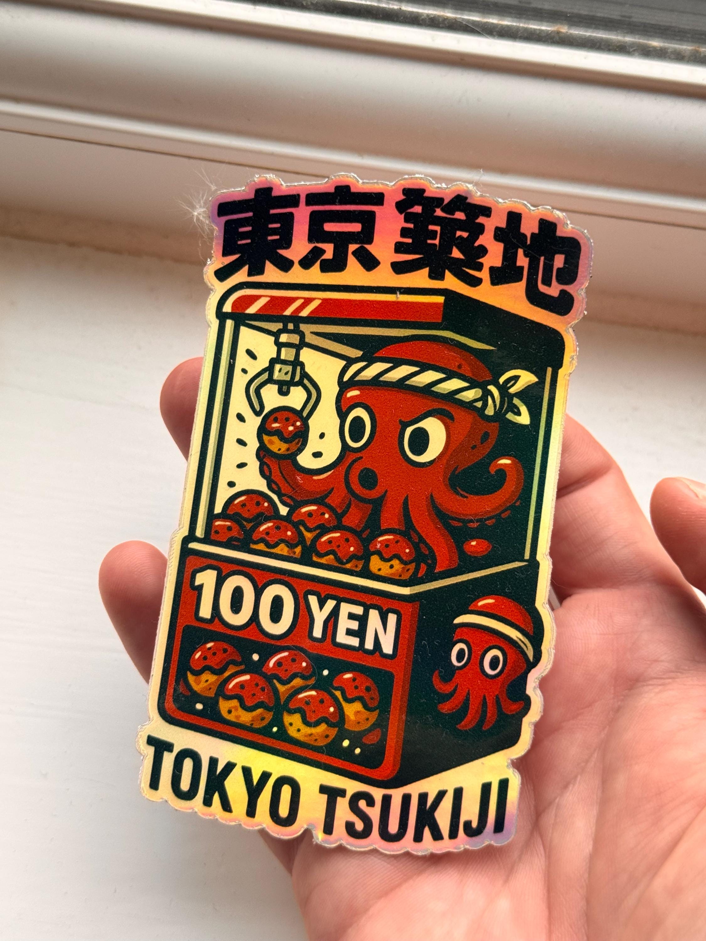 Kawaii Tokyo Takoyaki Claw Machine Sticker – Japanese Street Food Aesthetic, Cute Vinyl Laptop/Planner Decal
