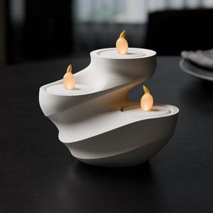 Modern LED tealight holder - swirl design in white or other colors