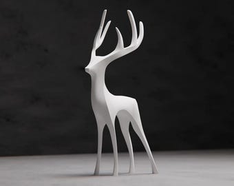 Minimalist sculpture - stag in black and white - elegance, modern and futuristic