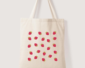 Bolso tote de lona con fresas pintadas a mano: un bolso de verano elegante