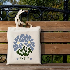 Hand-Painted Floral Tote Bag: Matisse Inspired, Personalized Name