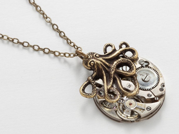 Steampunk Necklace vintage silver watch movement … - image 1