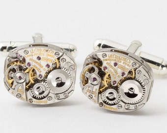 Vintage LeCoultre Cufflinks, Jaeger LeCoultre Watch Movements On Sterling Silver Cuff Links, Wedding or Anniversary Gift, Grooms Formal Wear