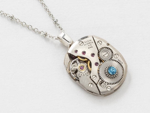 Steampunk Necklace with Vintage Elgin Movement, S… - image 1