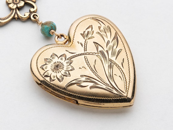 Vintage Puffy Heart Necklace, Art Deco Locket wit… - image 3