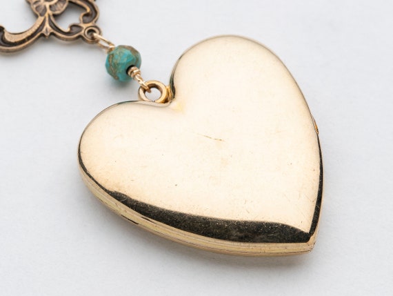 Vintage Puffy Heart Necklace, Art Deco Locket wit… - image 4