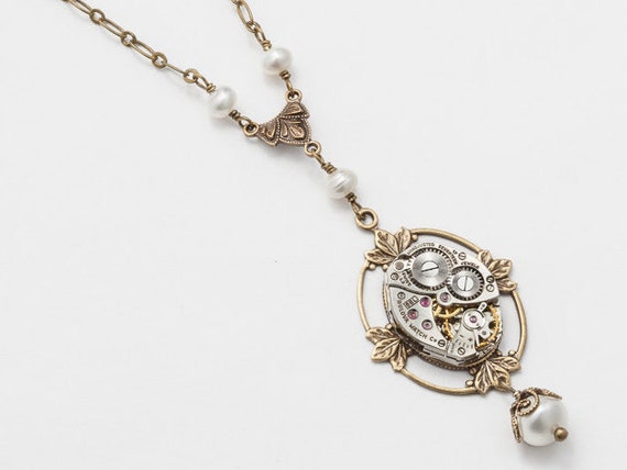Steampunk Necklace vintage silver watch movement … - image 1