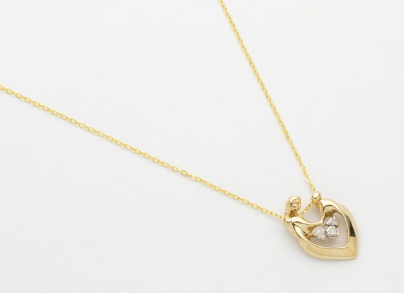 10K Gold Mother & Child Heart Necklace with Genui… - image 4