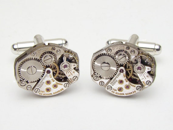 Steampunk Cufflinks with Vintage Watch Movements … - image 1