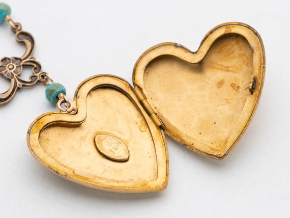 Vintage Puffy Heart Necklace, Art Deco Locket wit… - image 5