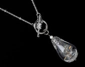 Dandelion Necklace, Wish Necklace with Real Dandelion Seeds in a Glass Teardrop, with Filigree Pearl On Silver Chain, Wedding, Womens Gift