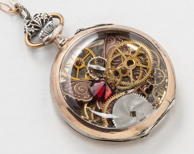 Vintage Pocket Watch Case Necklace in Sterling Silver & Rose Etsy