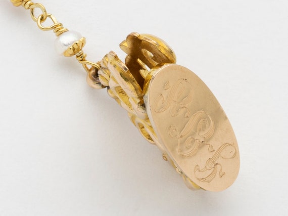 Antique Watch Fob Necklace in Gold Filled with Ge… - image 5