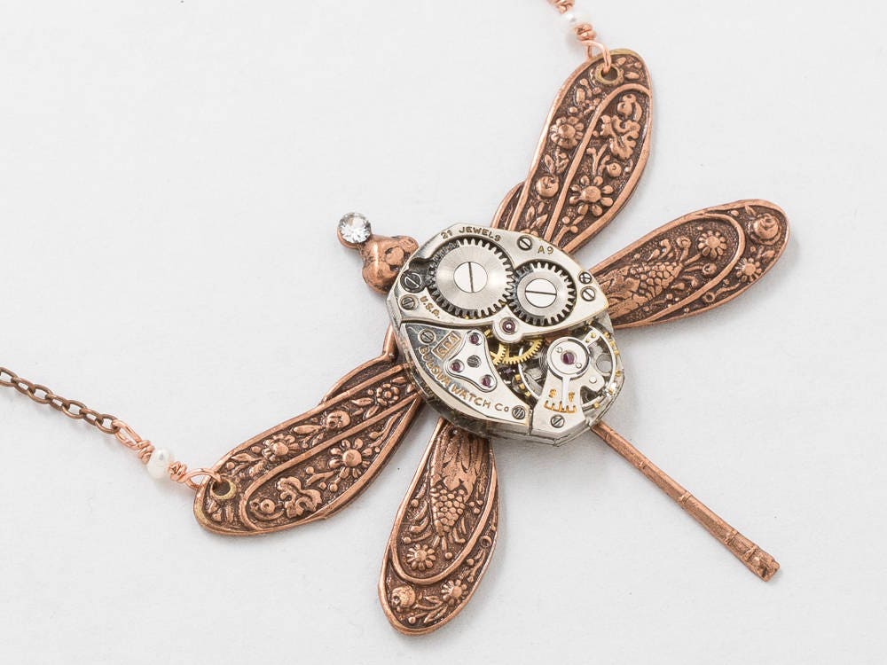 Dragonfly Pendant Antiqued Gold Steampunk Style Lot of 4