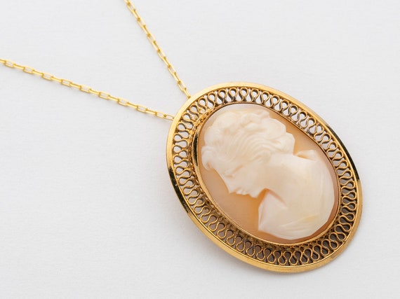 Vintage Cameo Necklace, Hand Carved Shell Cameo o… - image 2