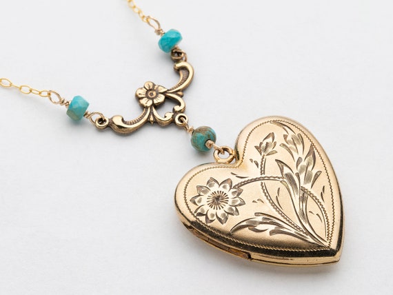 Vintage Puffy Heart Necklace, Art Deco Locket wit… - image 1