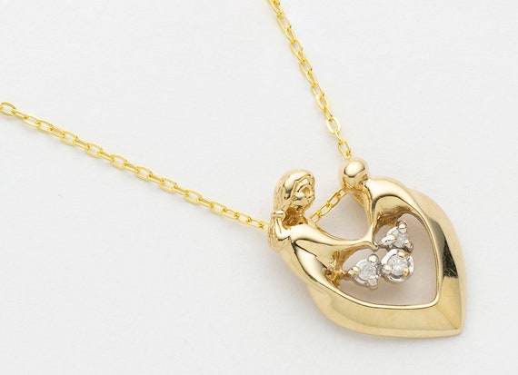 10K Gold Mother & Child Heart Necklace with Genui… - image 3