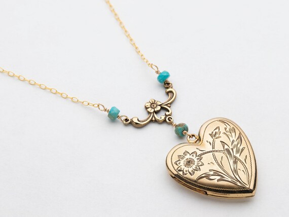 Vintage Puffy Heart Necklace, Art Deco Locket wit… - image 2
